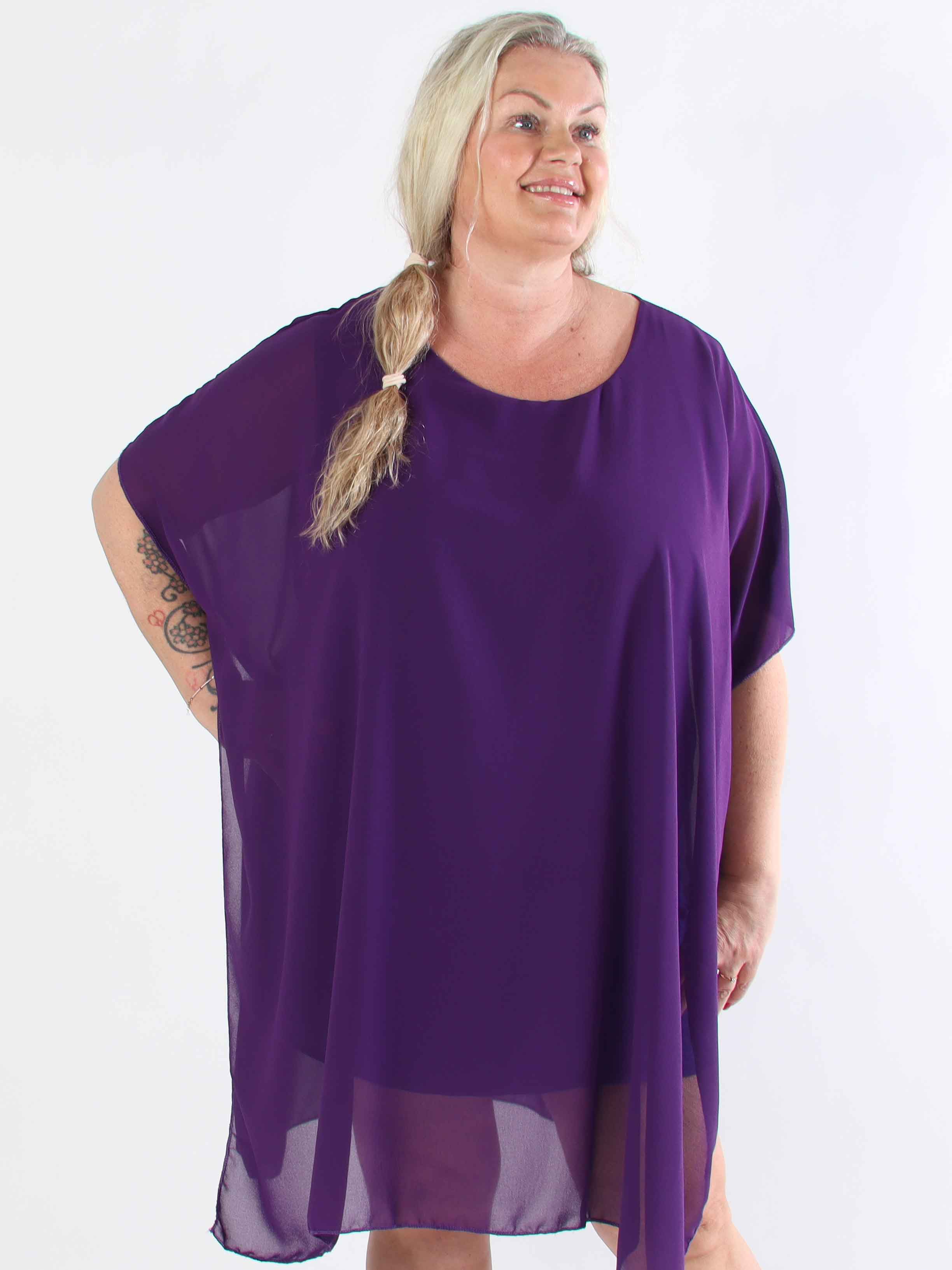 Mirabella Plain - Tunikaklänning i plus size med chiffonglager och underkjol i viskos